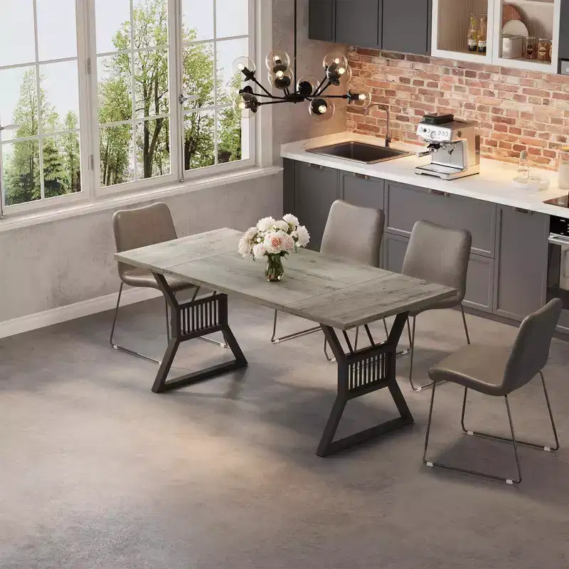 GustoWave 70.8 Farmhouse Dining Table for 4-6 People - Kitchen Table with Heavy Duty Metal Legs for Living Room, Dining Room