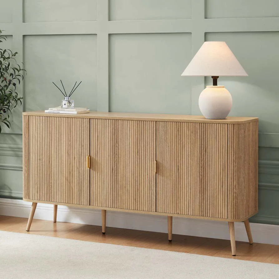 Scandi Light Wood Sideboard with 3 Doors for Living Room