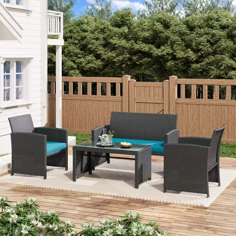 EROMMY 4 PCS Outdoor Seating Group with Cushions for 4 Person