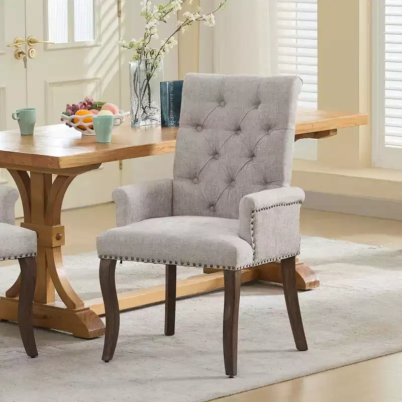 TUYOHW Chenille Dining Armchairs Set of 1 with Curved Solid Wood Legs,Button-tufted Kitchen & Dining Room Chairs with High Back for Living Room