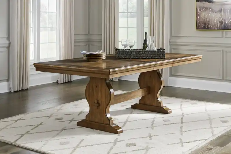 Dining Table with 68-86W Extension, Trestle Base