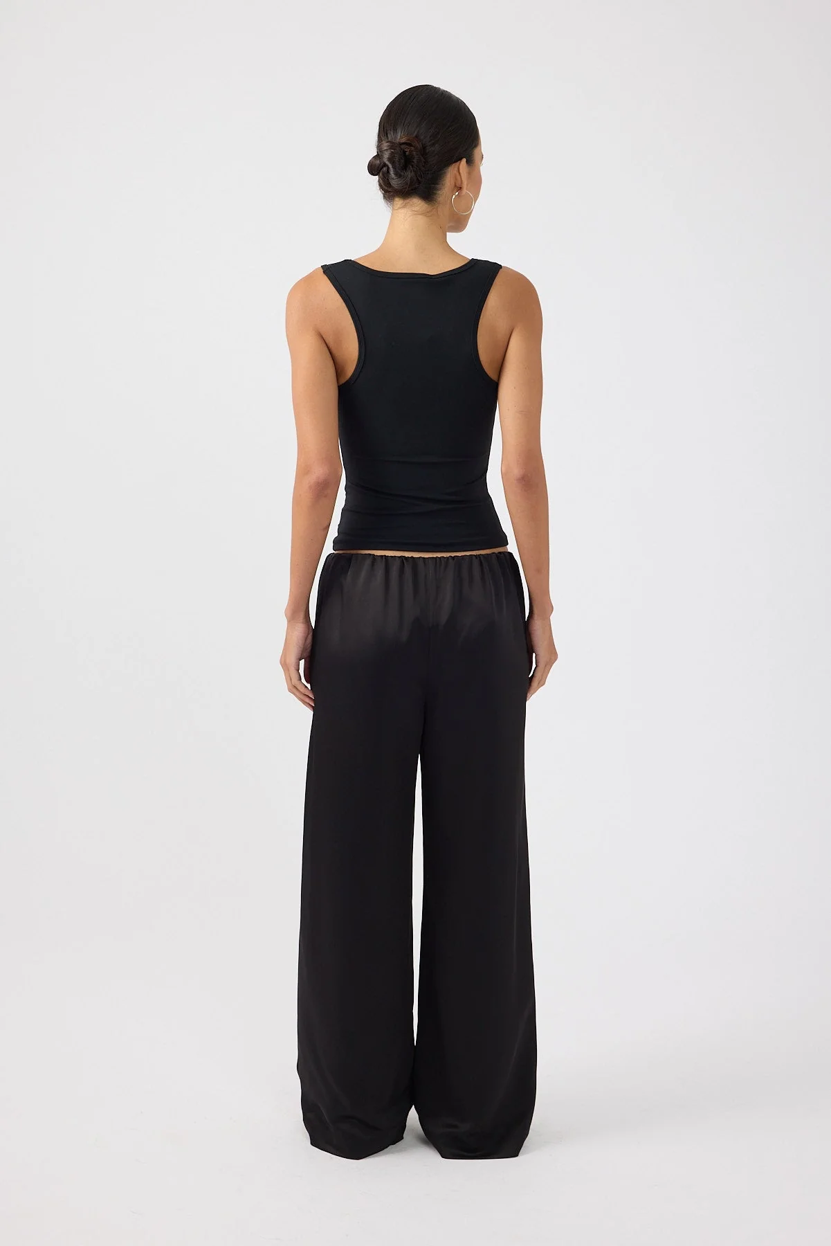 Satin Mid Rise Pants Black