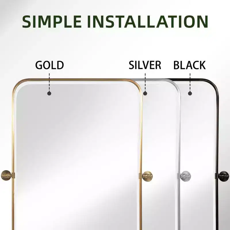 36 x 24 Iron Rectangle Gold Pivot Wall Mirror Tilting Bathroom Vanity Mirror Metal Framed Adjustable Two-way mirror for Bedroom Living Room
