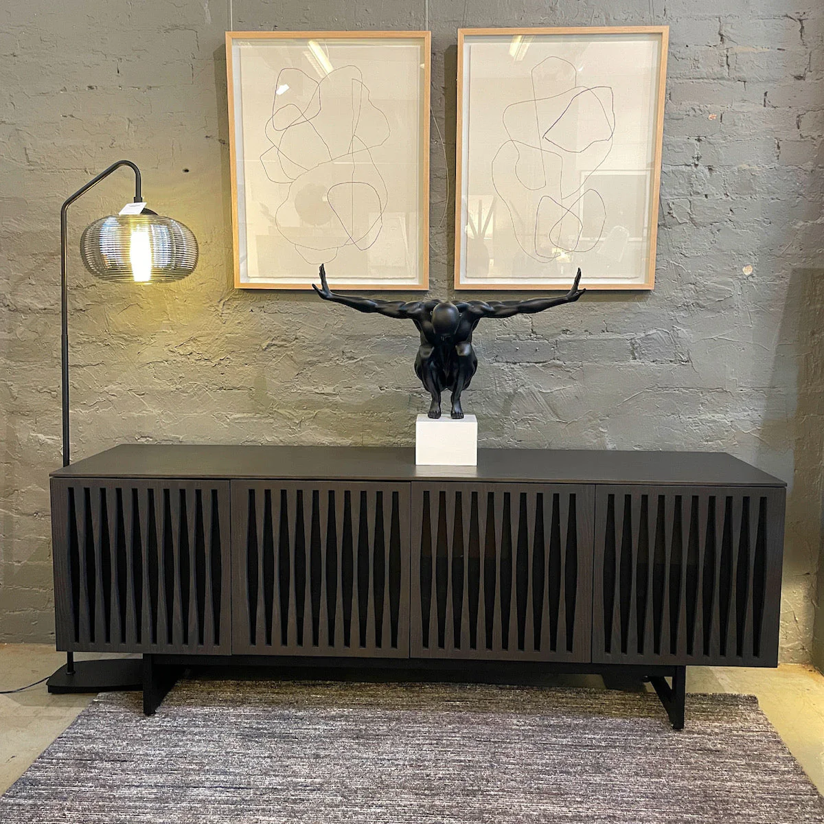 Mid-Century Charcoal Ash Entertainment Cabinet for Living Room