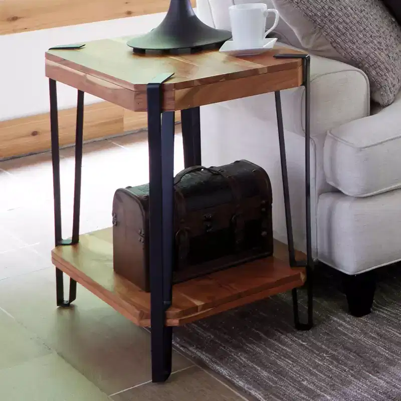 Alaterre Furniture 28 Ryegate Natural Brown Live Edge Solid Wood End Table Metal And Wood