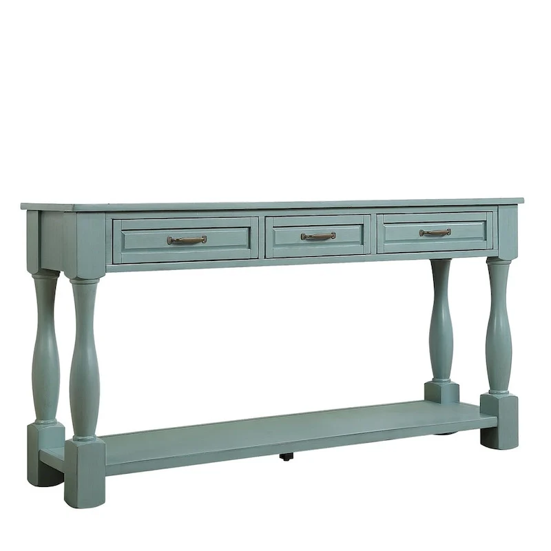 Solid Wood Console Table with 3 Drawers and Bottom Shelf - 63W