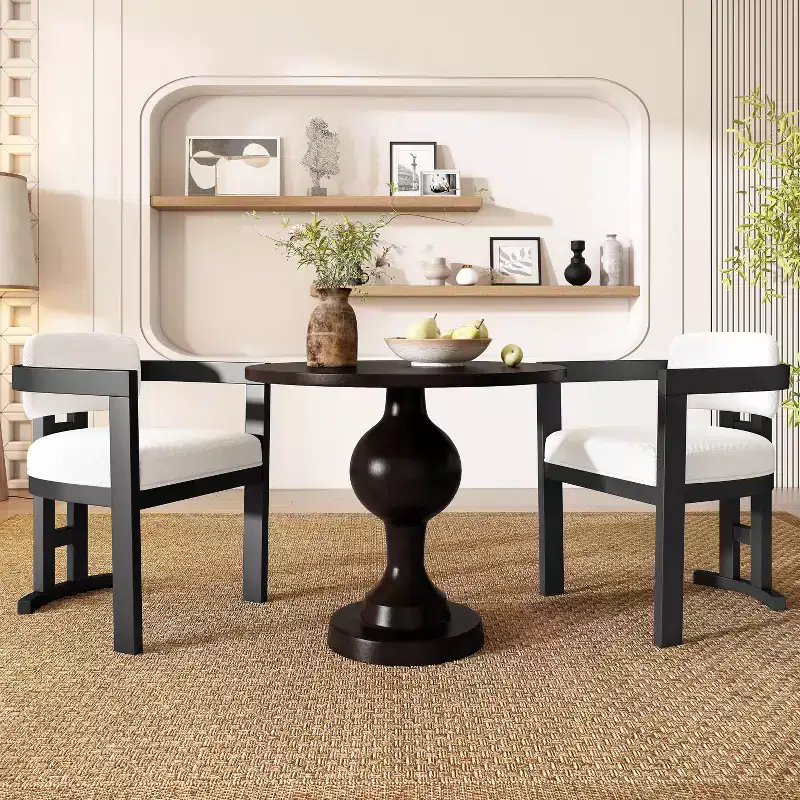 3-Piece Round Dining Set Birch Wood Chairs & Aluminum Pedestal Table Seats 2