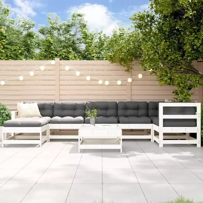 vidaXL Patio Lounge Set with Cushions Outdoor Furniture Set 8 Piece Solid Wood - White Pine