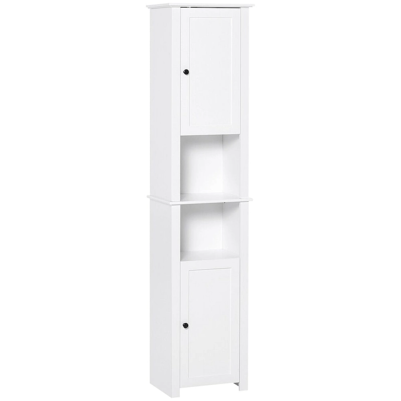 Tall Freestanding Linen Tower with Adjustable Shelf and Cabinets