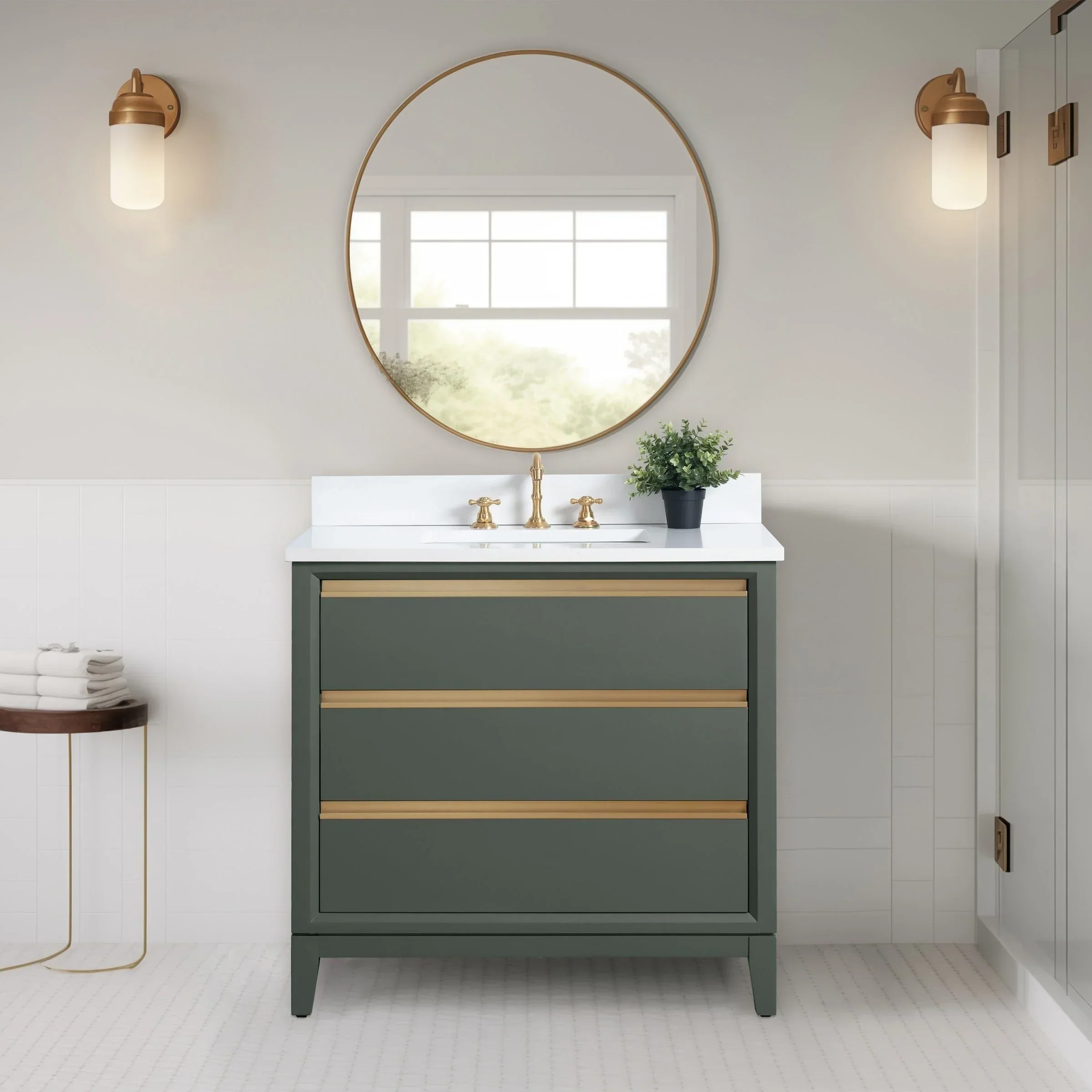 Vanity Art Bathroom Vanity with Ceramic Sink and Engineered Marble Top