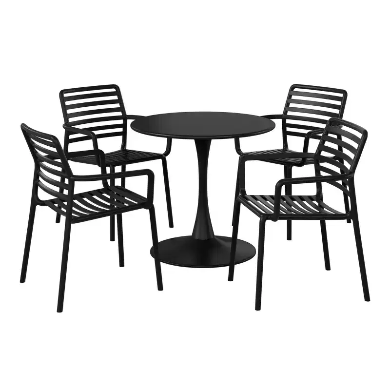 WestinTrends Playa 5-Piece Indoor Outdoor Metal Patio Dining Table Set With Stackable Plastic Patio Arm Chairs