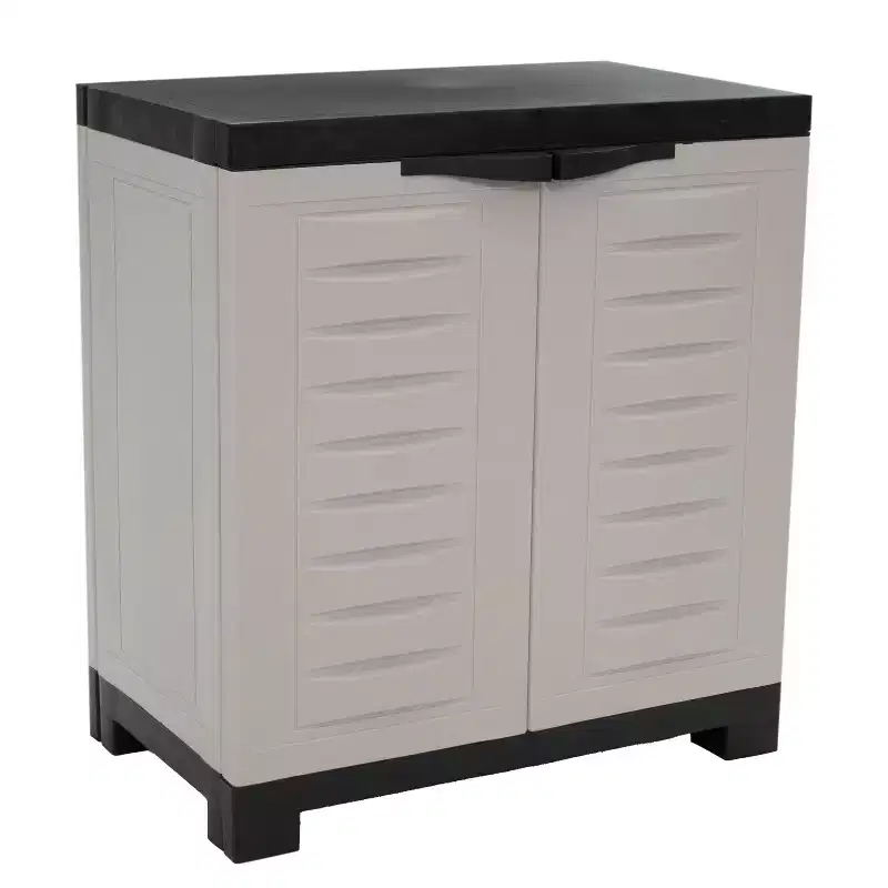 HomeRoots 26 Gray And Black Heavy Duty Plastic Two Door Utility Cabinet