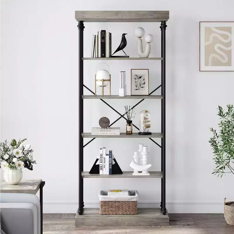 6-Tier Industrial Bookshelf with Metal Frame
