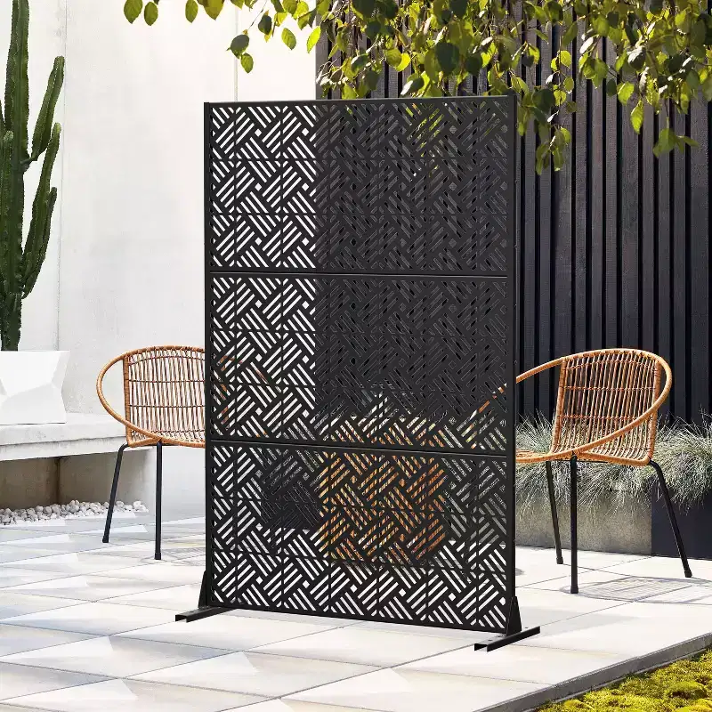 72 inch Room Divider Galvanized Frame Room Divider Privacy Screen Patio Garden Fence Black