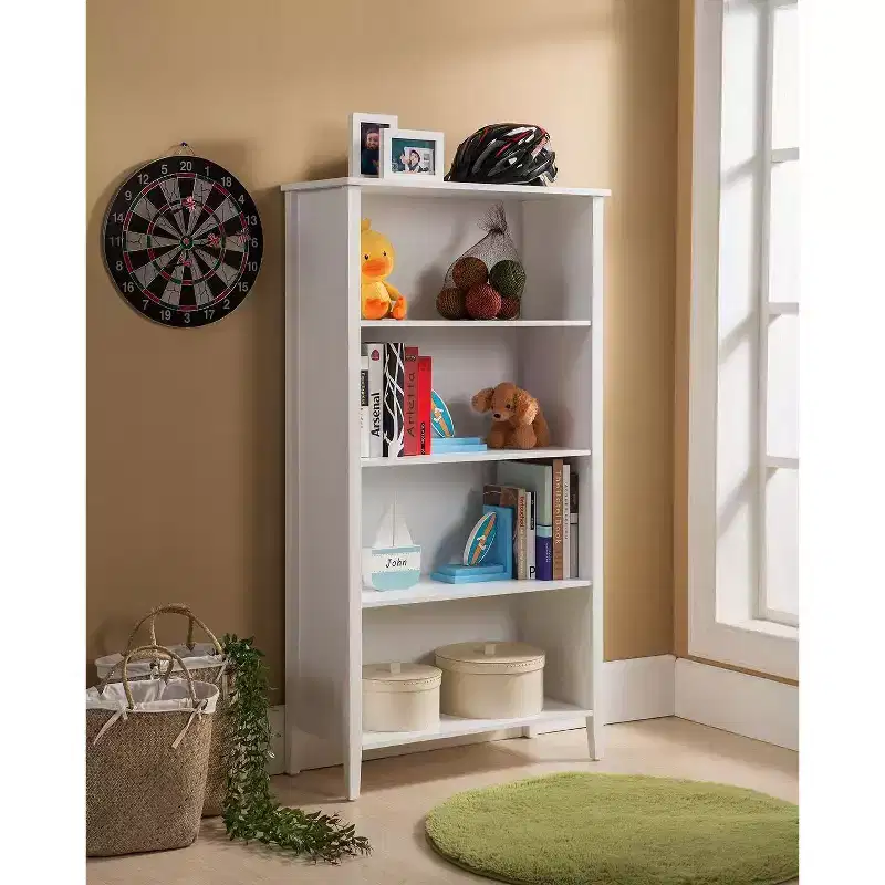 Kings Brand Furniture White Finish Wood 4-Shelf Bookcase