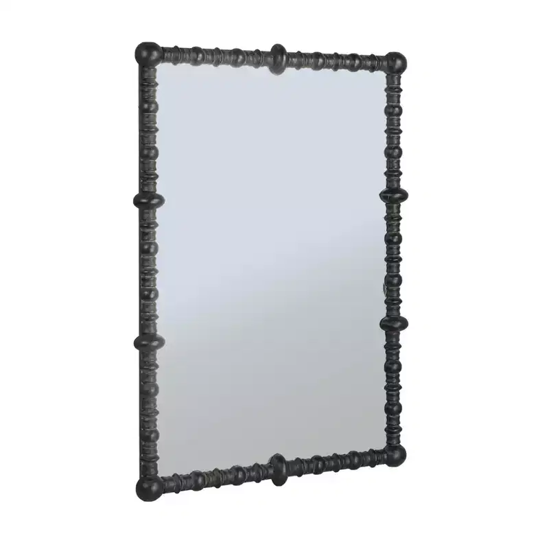 Chic Wood Beaded Dowel Frame Mirror, Black