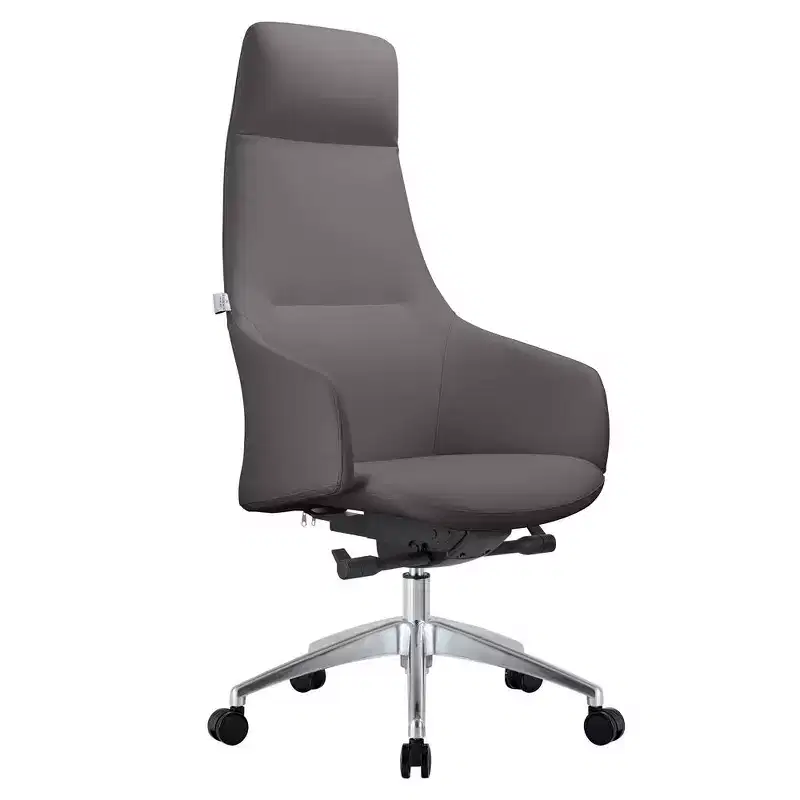 LeisureMod Celeste High-Back Leather Office Chair with Headrest - Modern Iron Frame Swivel & Tilt Executive Desk Chair