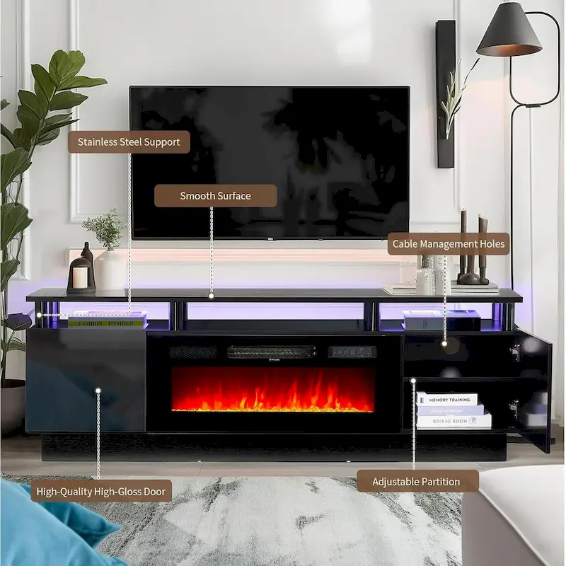 70 TV Stand with 36 Fireplace and Adjustable Shelves