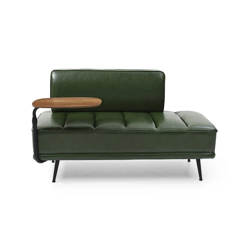 56.3Width End of Bed Bench,Faux Leather Upholstered With side table,360-degree Swivel tray couch,Entryway Ottoman,Metal Legs