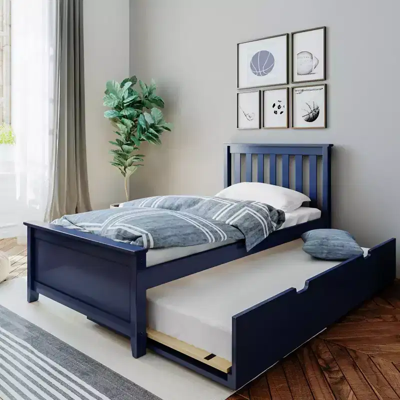 Max & Lily Twin Bed Frame with Trundle, Classic Solid Wood Platform Bed with Storage