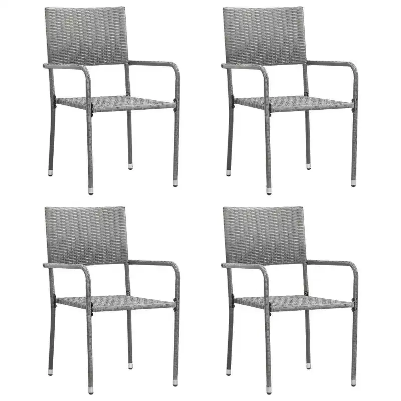 vidaXL Garden Dining Chair Set of 4 Grey PE rattan, steel Standard - Gray 4