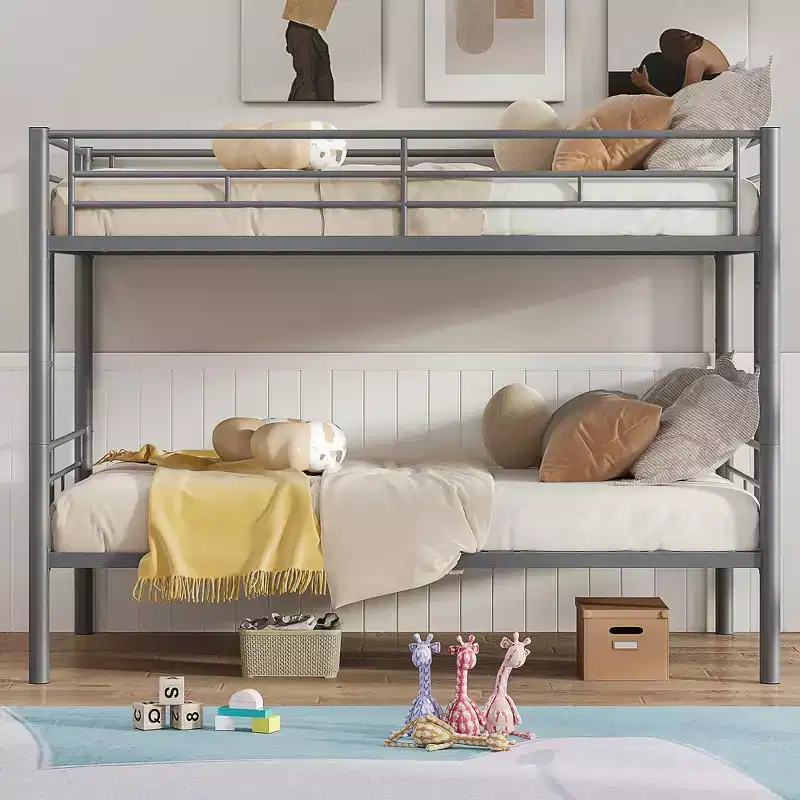 VECELO Metal Bunk Bed Twin Over Twin, Industrial Bunkbeds with Ladder and Full-Length Guardrail