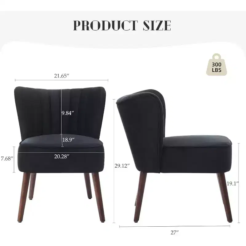 Modern Velvet Accent Chair  Armless Design, 300lbs Capacity with Wooden Legs for Living Room, Bedroom & Office (Black/Green/Beige)