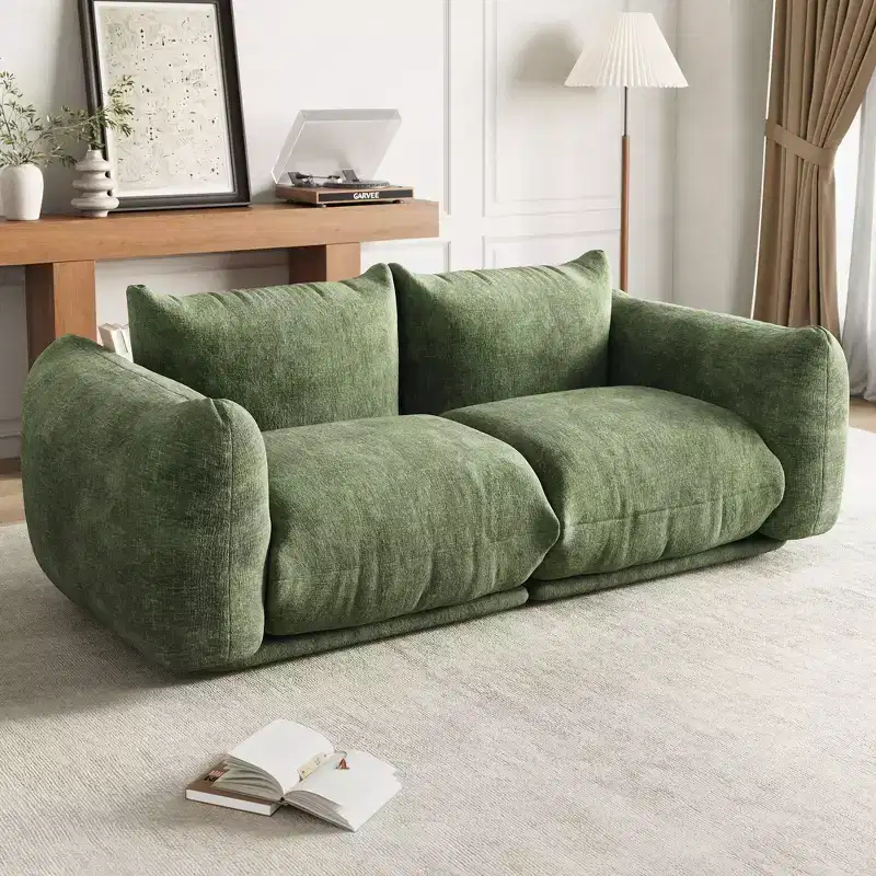 Boneless Love Seat Sofa - No Assembly Required, 75.2 Plush Chenille Cloud Couch with 23.2 Deep Seat for Small Spaces (Green)