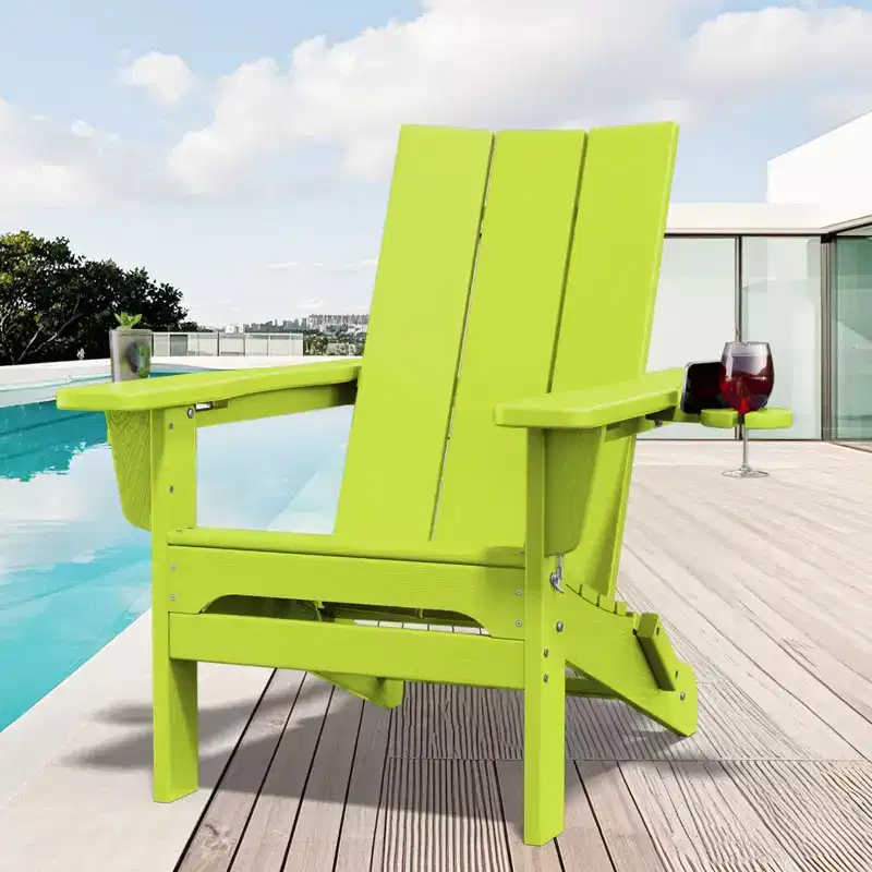 Hyleory Outdoor HDPE Folding Adirondack Chairs with 2 Cup Holders-103 degrees Curved Backrest Patio Accent Chair