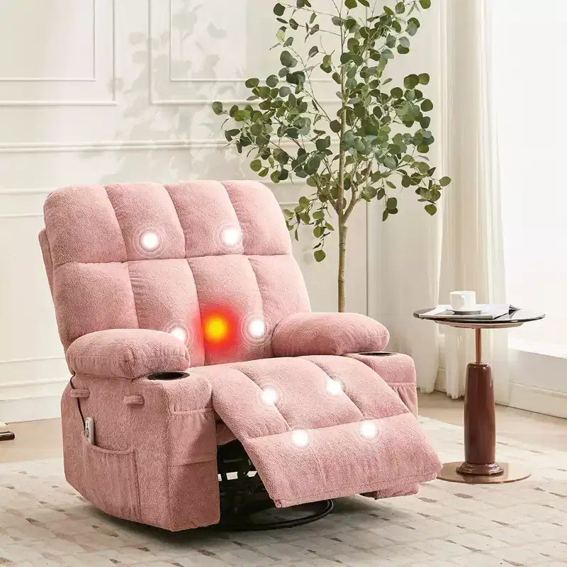 Rocking Recliner Chair with Heat, Swivel Rocker Recliner with Massage, Side Pockets & Cup Holders, Reclining Sofa for Living Room, Bedroom