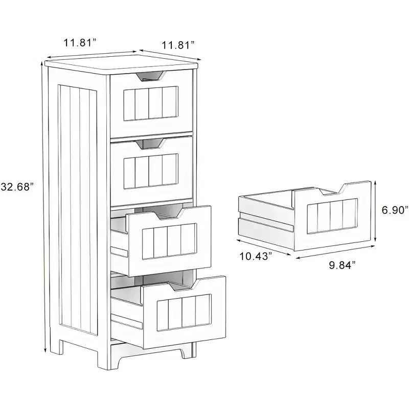 AndMakers 11.81 in. W. x 11.81 in. D x 32.68 in. H White Wood Linen Cabinet with 4 Drawers