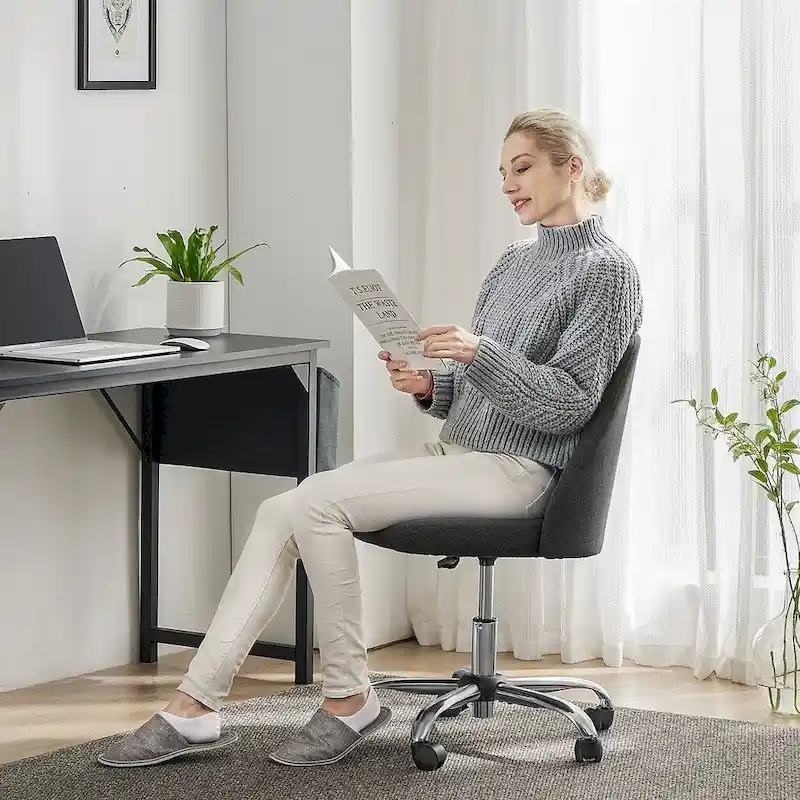 Office Chair with Wheels, Adjustable Height Fabric Upholstered Computer Desk Chair Swivel