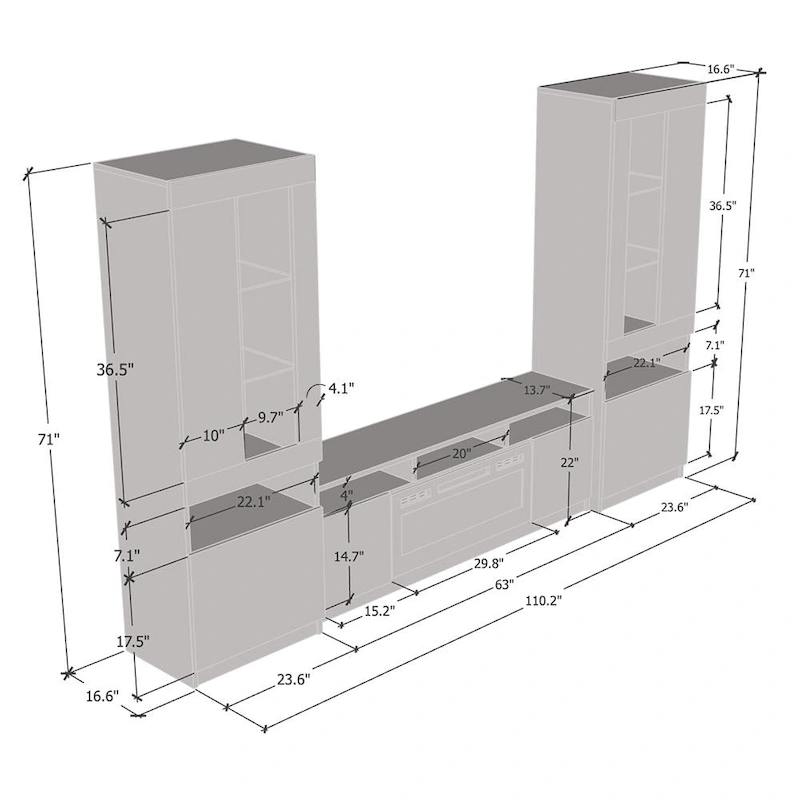 Reno WH05 Electric Fireplace Modern Wall Unit Entertainment Center