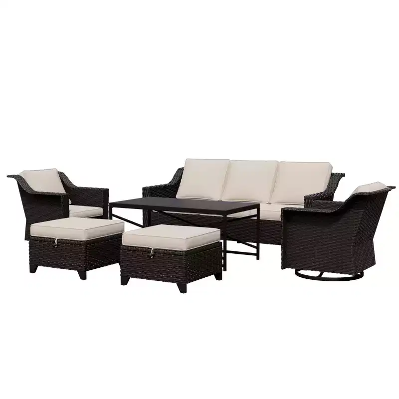 UPTIOT 6-Piece Outdoor Patio Set: 2 Swivel Chairs, 3-Seat Sofa, Coffee Table & 2 Ottomans