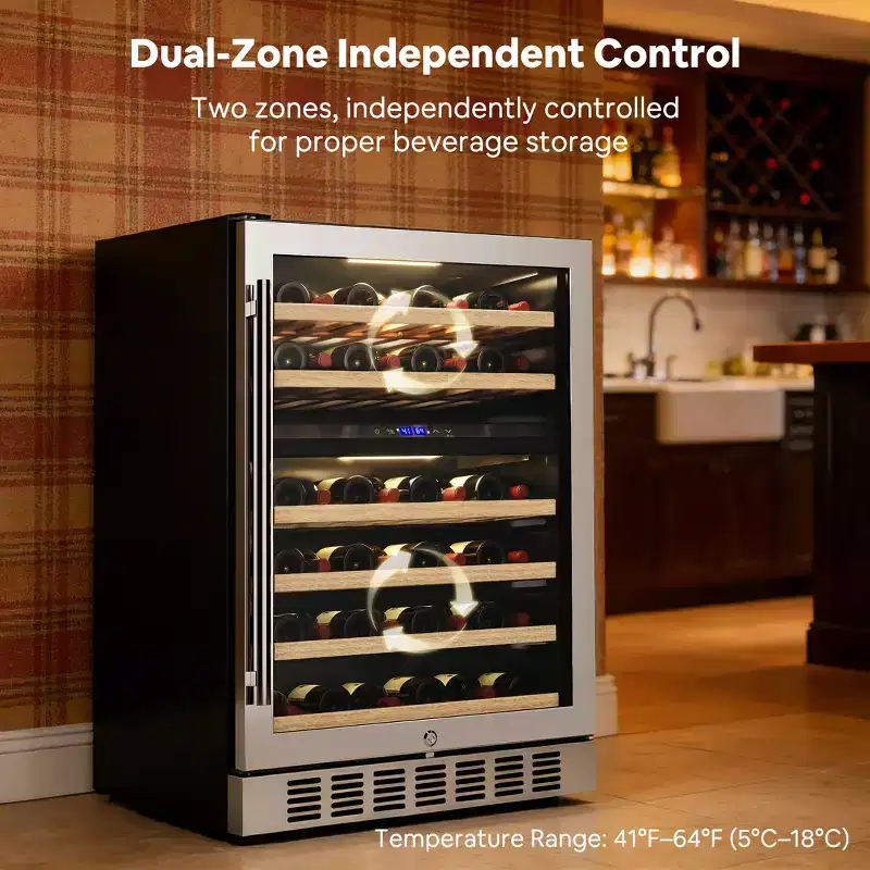 Etust 32 Dual Zone Wine Fridge, 46-Bottle Mini Fridge, 41-64, Small Beverage Refrigerator for Home Bar & Wine Storage