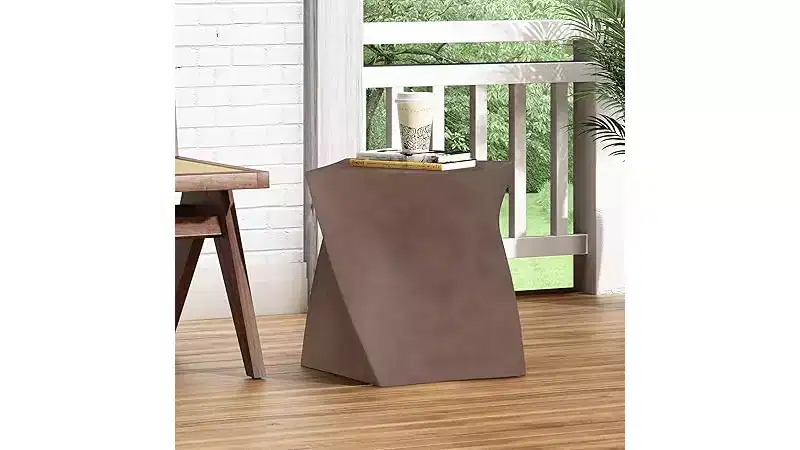 Outdoor Concrete Side Table – Modern Twisted Cube Design