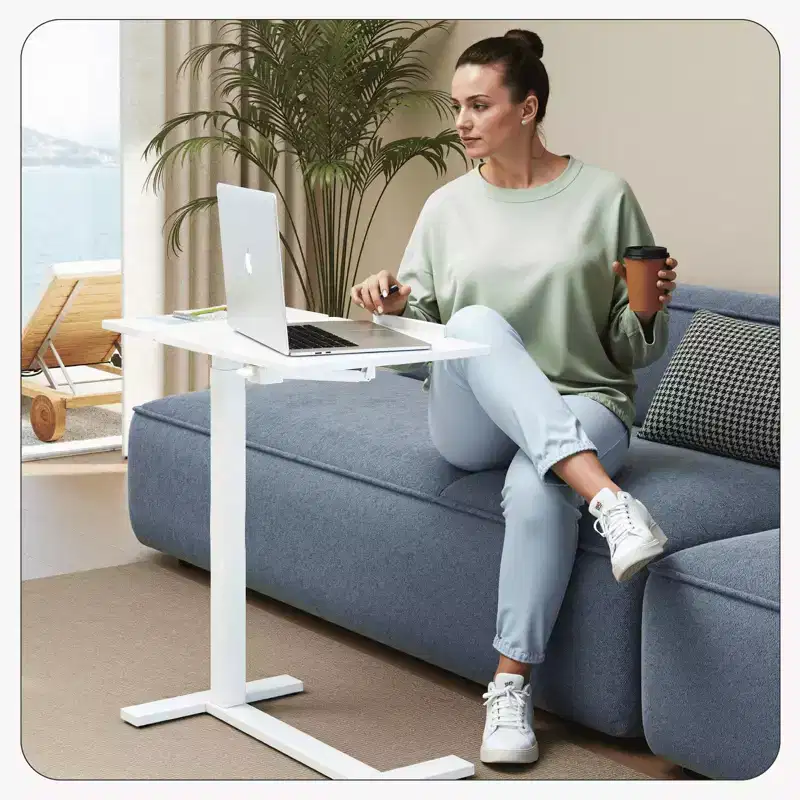 MAYEERTY Overbed Table with Wheels Adjustable Computer Desk Wood End Table