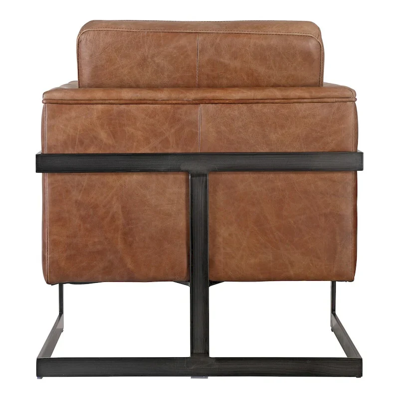 Industrial Cappuccino Leather and Iron Club Chair