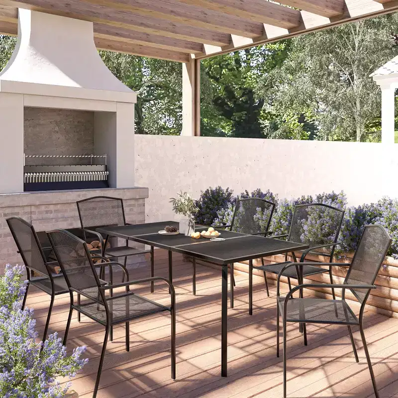 CLIHOME 7-Piece Outdoor Dining Set,65 Steel Frame Mesh Table & Chairs Patio Set