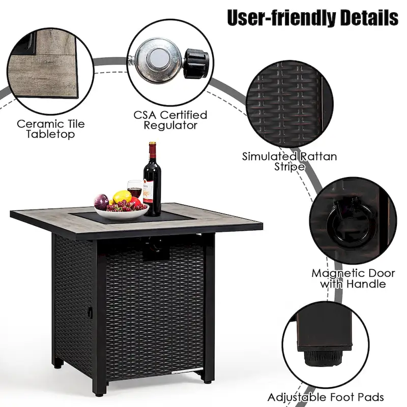 Costway 7PCS Patio Rattan Furniture Set 30 Fire Pit Table Cover - See Details