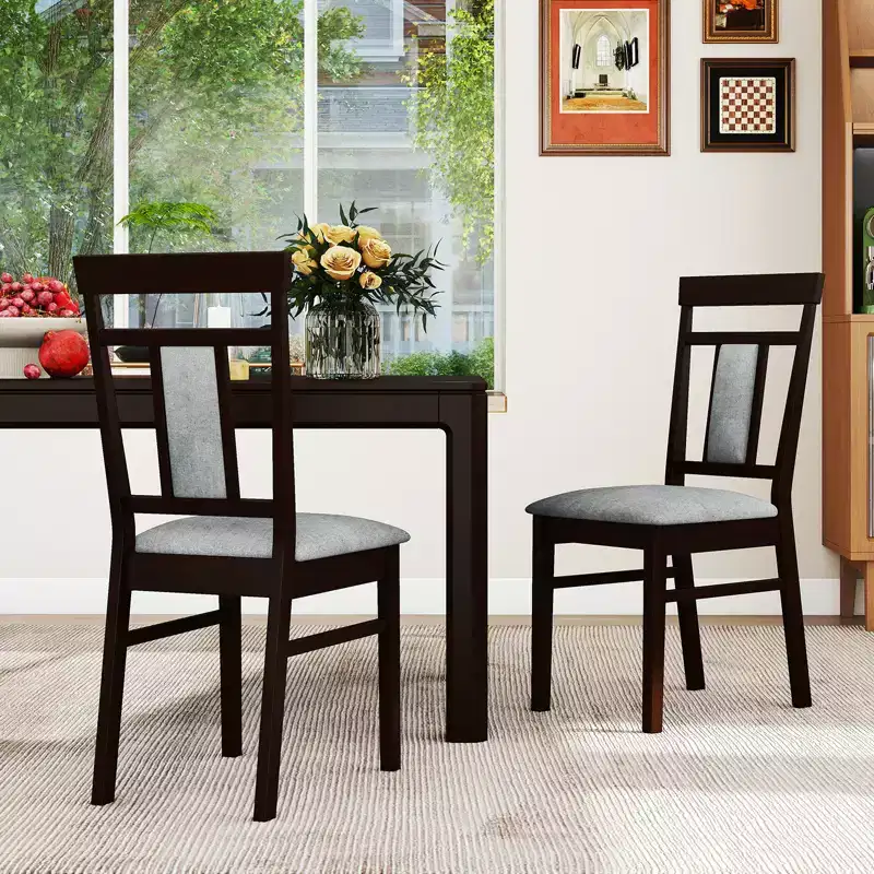 Costway Modern Home Dining Chair Set of 4 w/Upholstered Seat & Backrest Rubber Wood Legs