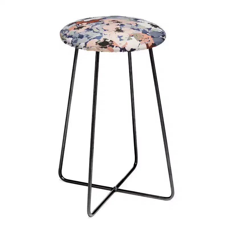 Distorted Garden Tiles Counter Stool, Faux Leather, Steel Frame, 25