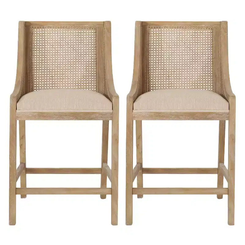 GDFStudio Deville Upholstered 25.5 inch Wood and Cane Counter Stools (Set of 2)