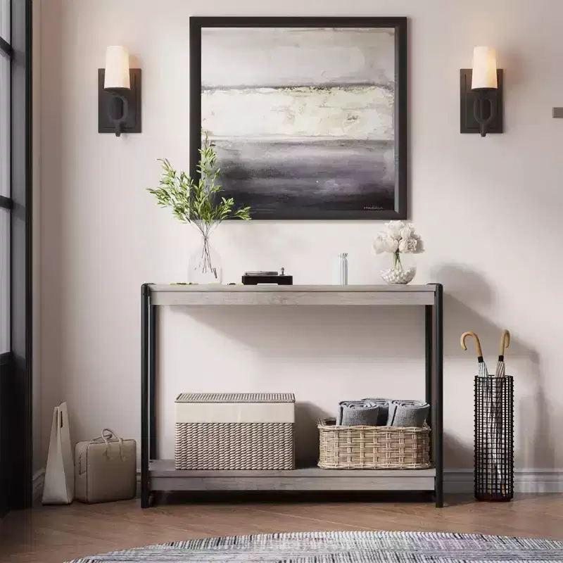 Console Table with Storage - 2-Tier Farmhouse Sofa Table for Living Room, Entryway (Rustic Wood & Metal Design, Easy Assembly)