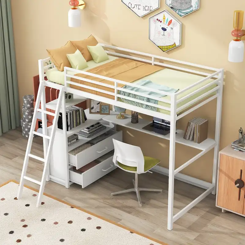Loft Bed with Desk and Shelves