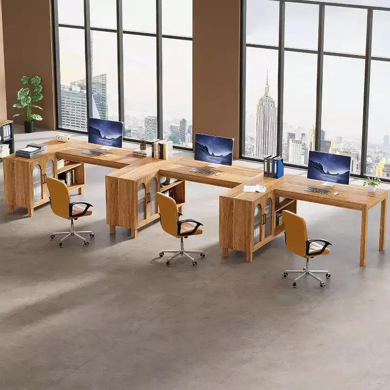 Tribesings L-Shaped Computer Desk, 59-inch Executive Desk with Cabinet, Office Corner Desk Workstation, Brown