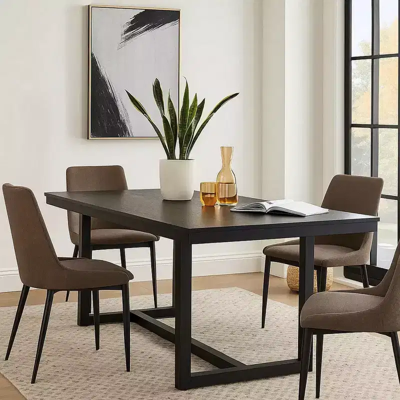 71-Inch Rectangular Dining Table with Trestle Legs, Modern Black, Seats 6–8