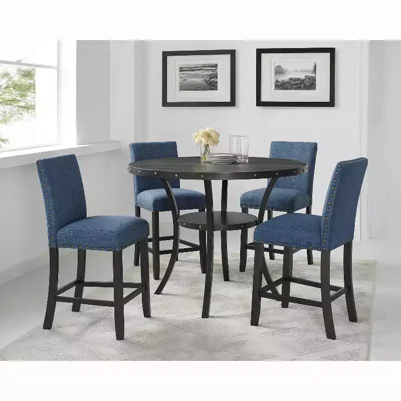 Espresso Wood Counter Height Round Nailhead Dining Table – 48