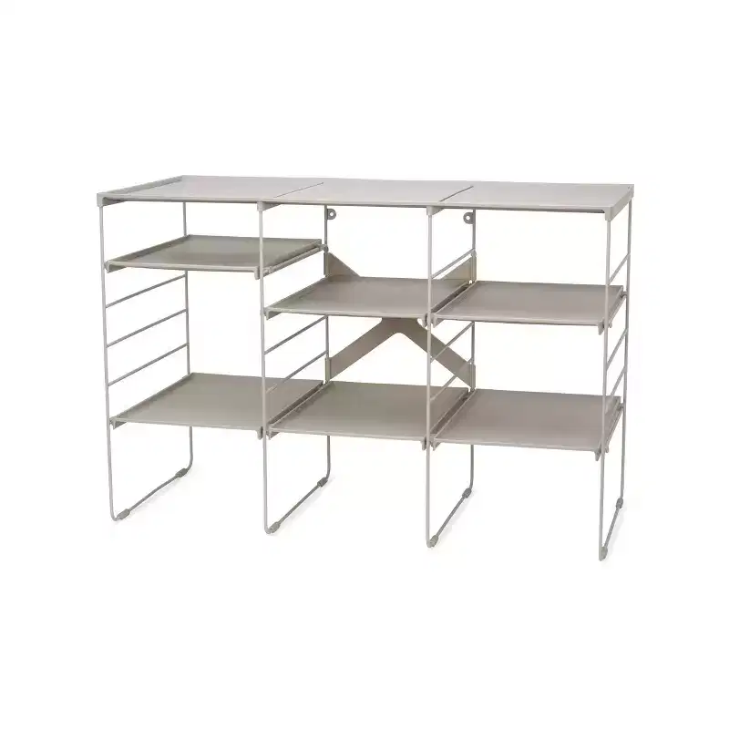 Adjustable Shoe Rack - Stores 12 Pairs: Freestanding Carbon Steel Frame, Off-White, 29.8