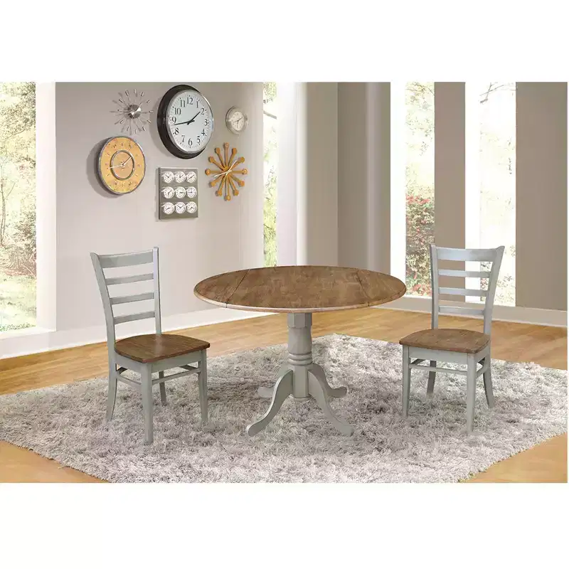 3pcs 42 Mase Dual Drop Leaf Dining Set with Emily Side Chairs Hickory - International Concepts